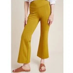 Anthropologie S PONTE Chartreuse Yellow Flare Vertical Seam Pants Ankle